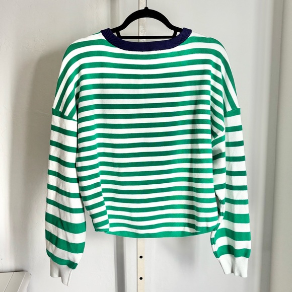 Daily Practice by Anthropologie Green & White Long Sleeve Striped Sweater, XL - Picture 12 of 12